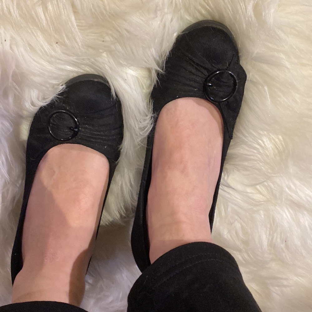 Deflex Comfort Black Suede Wedge Shoes Heels Women’s Size 5 Rubber Sole